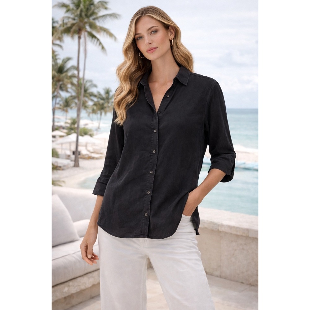 HM Conscious Womens Black 100% Tencel Lyocell Button Up Shirt Size 12‎ vacation